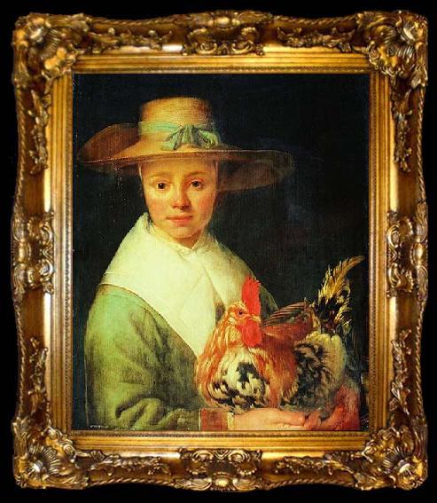 framed  Jacob Gerritsz Cuyp A Girl with a Rooster, ta009-2